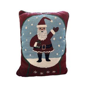 Santa Snow Embroidered Christmas Holiday 11 X 15” Pillow. Winter Snowflakes On B